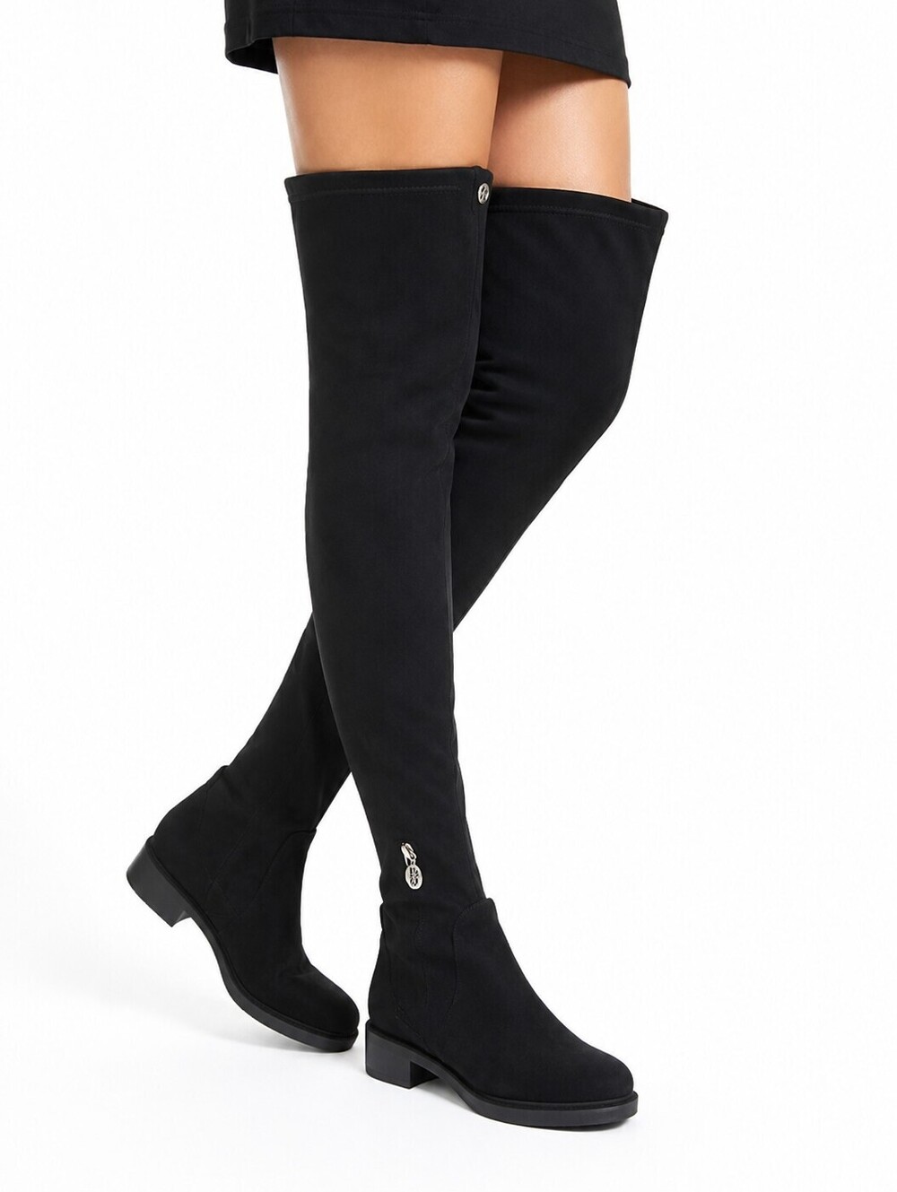 The Wishbone Women's Black Over-the-Knee Faux Suede Boots Low Block Heel -6M